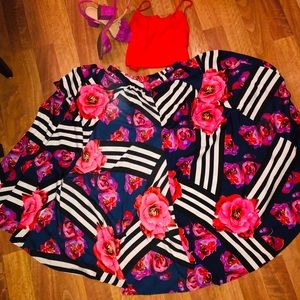 Floral strip maxi skirt plus size